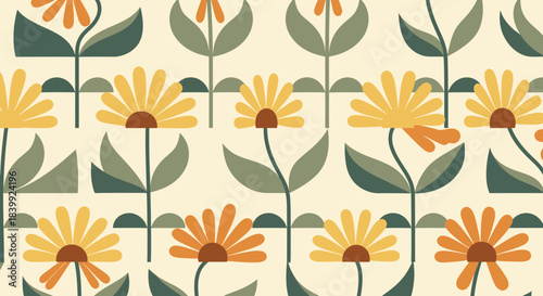 Retro Botanical Seamless Pattern With Flowers And Leaves