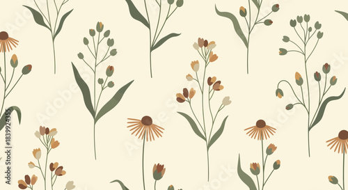 Seamless Floral Pattern With Autumnal Color Palette For Fall Season