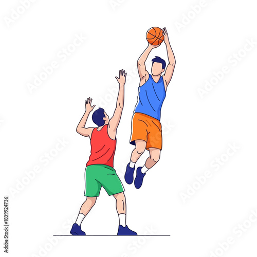 Dynamic basketball duel, showcasing athleticism and competitive spirit on the court for victory