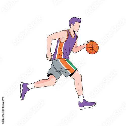 Dynamic basketball player dribbling the ball with energy and determination in a stylized