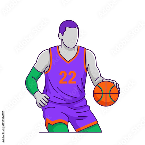 Basketball player dribbling ball with focused intensity vector illustration athletic activity