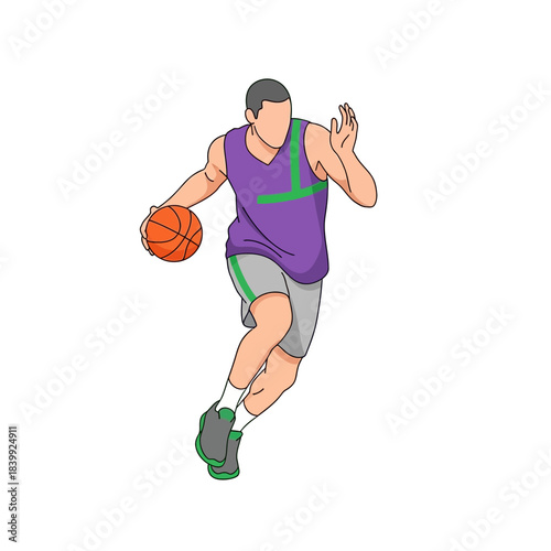 Dynamic basketball player dribbling during game action emphasizing fluid movement and athleticism