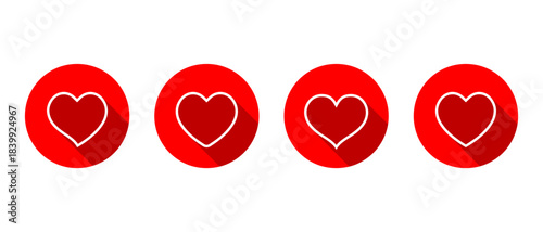 Heart outline icon set with long shadow. Love, relationship, affection, and romantic symbol
