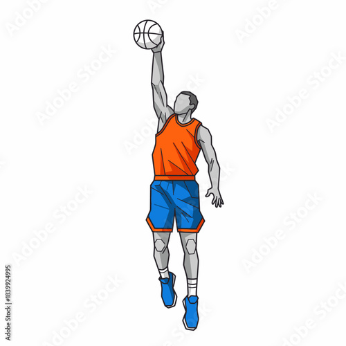 Dynamic basketball player executing a jump shot in vibrant sporty apparel for digital art design