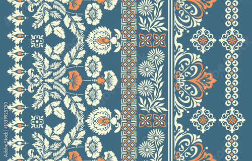 Ethnic Motifs Ikat floral paisley embroidery floral. ikat Saree Sarong oriental pattern traditional.Ikat embroidery style abstract embroidery design for texture,fabric,clothing,wrapping,decoration