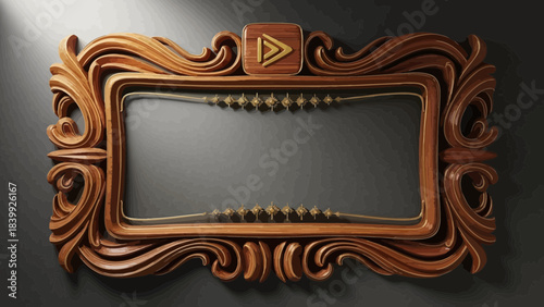 Ornate wooden picture frame with decorative carvings vintage baroque style border for art and photog