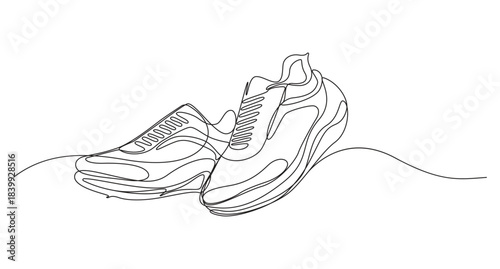 Shoe continuous one line art drawing,Hand drawn sketch of running shoes with laces on a plain white background,Continuous Line Art of Running Shoes,Continuous Line Art Sneaker