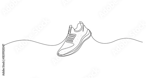 Shoe continuous one line art drawing,Hand drawn sketch of running shoes with laces on a plain white background,Continuous Line Art of Running Shoes,Continuous Line Art Sneaker