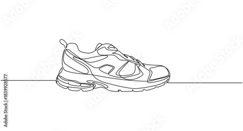 Shoe continuous one line art drawing,Hand drawn sketch of running shoes with laces on a plain white background,Continuous Line Art of Running Shoes,Continuous Line Art Sneaker