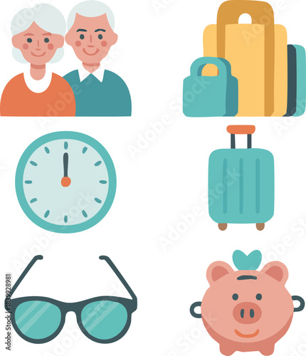 Geometric Flat Design Travel and Outdoor Vector Icon Set