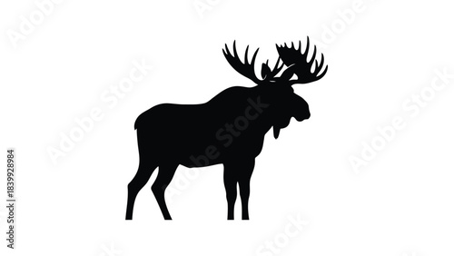 Moose or Elk Silhouette with Antlers. North American Wildlife, Forest Animal, and Nature Vector Graphic.