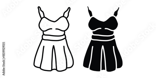 Minimalist Dress Doodle Icons. Fashion Line Art Vector Set