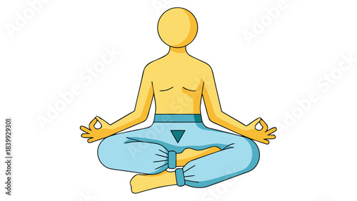Stylized Yellow Figure in Lotus Pose Meditating Peaceful Mindful Calmness Relaxation Yoga Practice Serene Atmosphere Digital Art