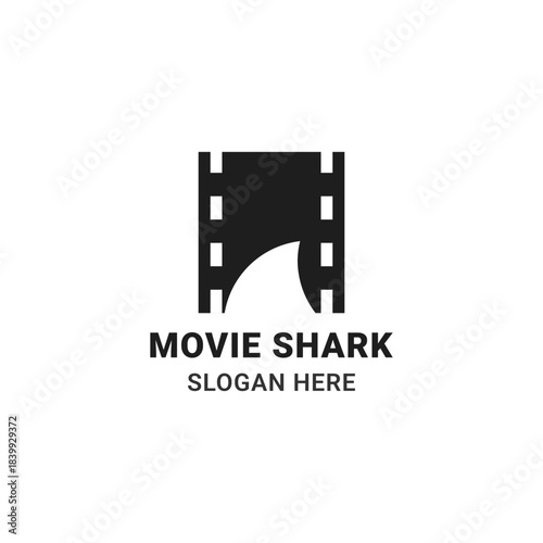 Movie shark logo concept in simple and minimalist design. Creative logo concept