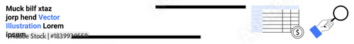 Financial analysis, data verification, auditing, budgeting, accuracy checking, and record-keeping. Magnifying glass examining a table. Financial analysis and data verification concepts