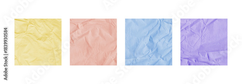 Square texture set featuring blue pink bright old paper sheet bg designs with crumpled folded wrinkled ripped surfaces ideal for letter style background or creative post template projects.