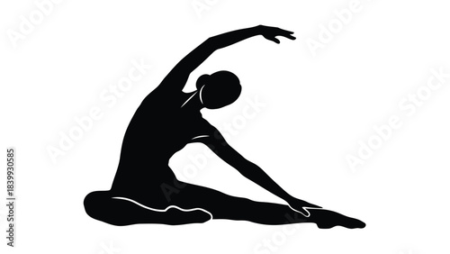 Woman Silhouette Doing Yoga or Stretching Exercise (Side Bend Pose). Fitness, Health, Flexibility, and Wellness Vector Graphic.