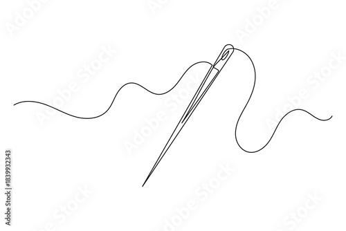  Crafting supplies thread needle continuous line drawing isolated element