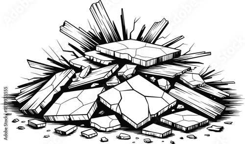 Broken Concrete Rubble Pile Illustration.