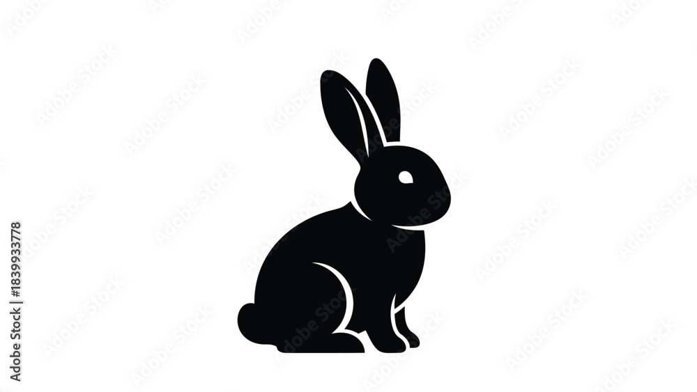Obraz premium Cute Rabbit or Bunny Silhouette Vector Icon. Easter, Nature, Pet, and Animal Symbol Graphic.