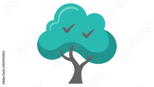 Teal Tree With Three Check Marks Against Black Background Simple Flat Design