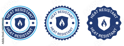 Blue Heat Resistant Badge Labels Fire Resistant Icon Emblem Set