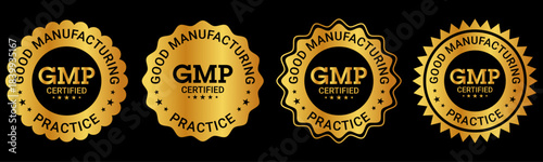 Gold GMP Certified Badge Labels Good Manufacturing Practice Emblem Set