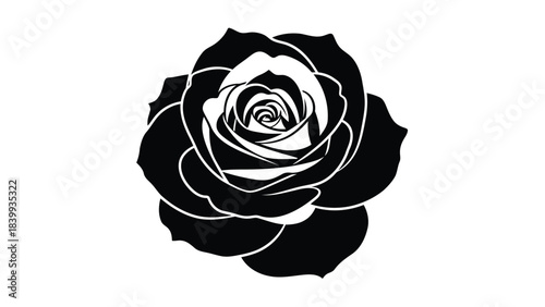 Black Rose Flower Silhouette. Love, Beauty, Gothic, Nature, and Floral Design Element Vector Illustration.
