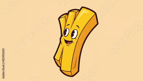 Cartoon French Fries Character with Smiling Face Illustration.