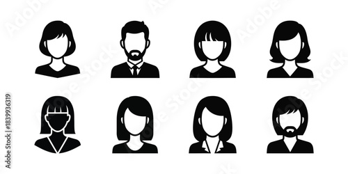 Set of Simple Icons Representing Diverse People Profiles and User Avatars