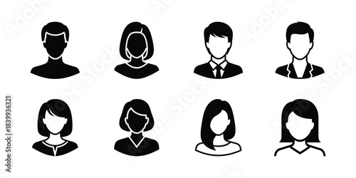 Minimalist Black and White Avatar Icons for User Profiles and Social Media Graphics