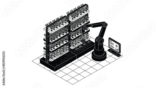 Automated robotic arm assembling electronic components on a circuit board system