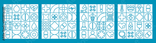 Set abstract geometric hospital mosaic pattern with medical line
