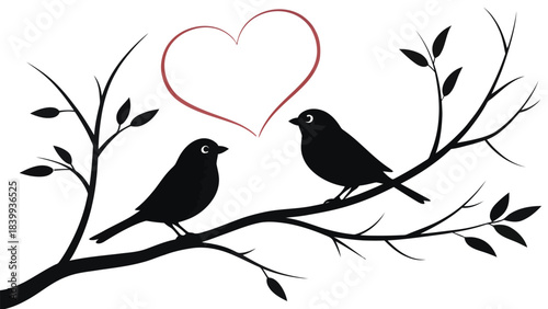 Two small birds silhouette perched on a branch, symbolizing nature and peace