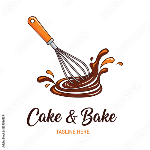 Dynamic logo concept showing a whisk blending rich, swirling chocolate, ideal for bakeries