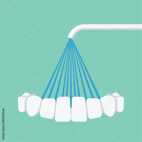 Bright dental care concept showing healthy teeth cleaning with water stream