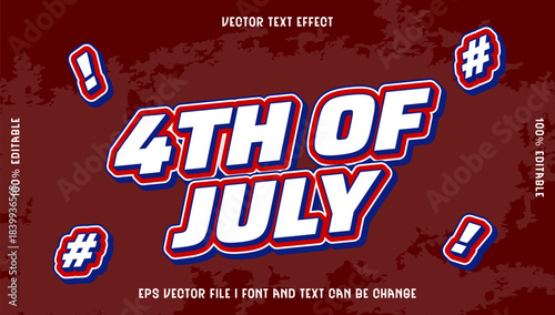 Bold Independence Day Celebration Text Effect featuring Red White and Blue Colors with Distressed Grunge Background