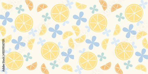 Hand-drawn lemon blossom illustration with sliced citrus and flowers