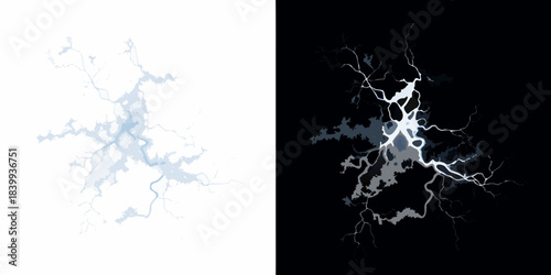 A stark contrast lightning bolt illustrated in both negative and positive space