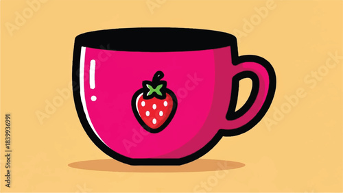 Pink Cup with Strawberry Design - A Charming Beverage Container.