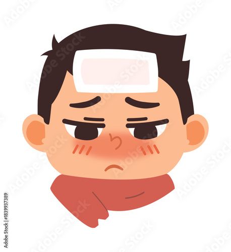 Illustration of Boy with Fever and Cold