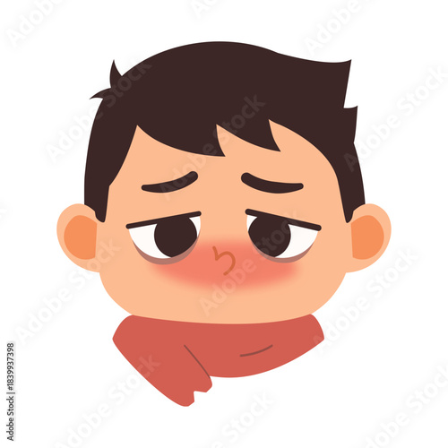 Illustration of a Sick Boy with Red Cheeks
