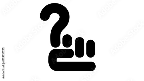 a hand in a fist with an extended index finger pointing a question mark