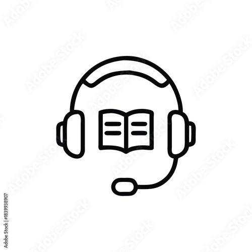 headphone, learning, audio, education, study, headset, book, minimal, outline, onlinelearning,