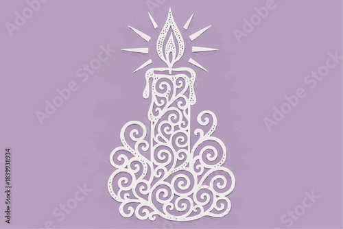 A candle stencil with swirling patterns. A decorative element for cutting, printing, and window dressing.