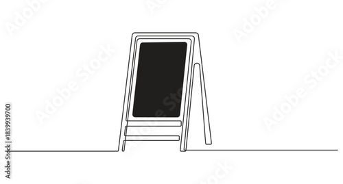 Continuous Line Drawing of an A-Frame Chalkboard Sign,Chalkboard minimalist one line art drawing vector illustration.