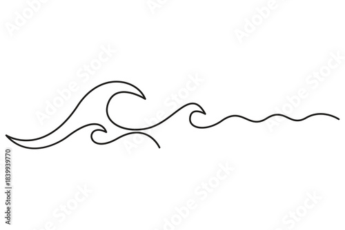 Ocean wave continuous one line drawing outline  vector illustration.Pro vector.