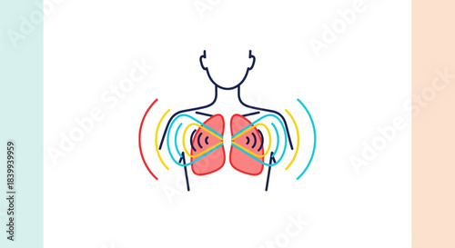Illustration of Human Lungs with Sound Waves Emanating.