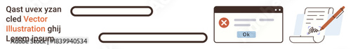 Web design, user experience, error handling, data input, online forms, digital signatures. Rectangular text fields, error message pop-up document with signature workflow. User experience and error