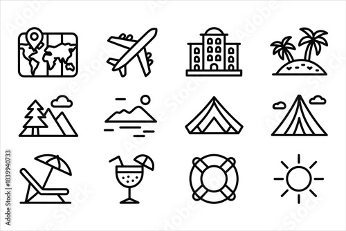 Collection of Travel and Nature Icons for Various Adventures